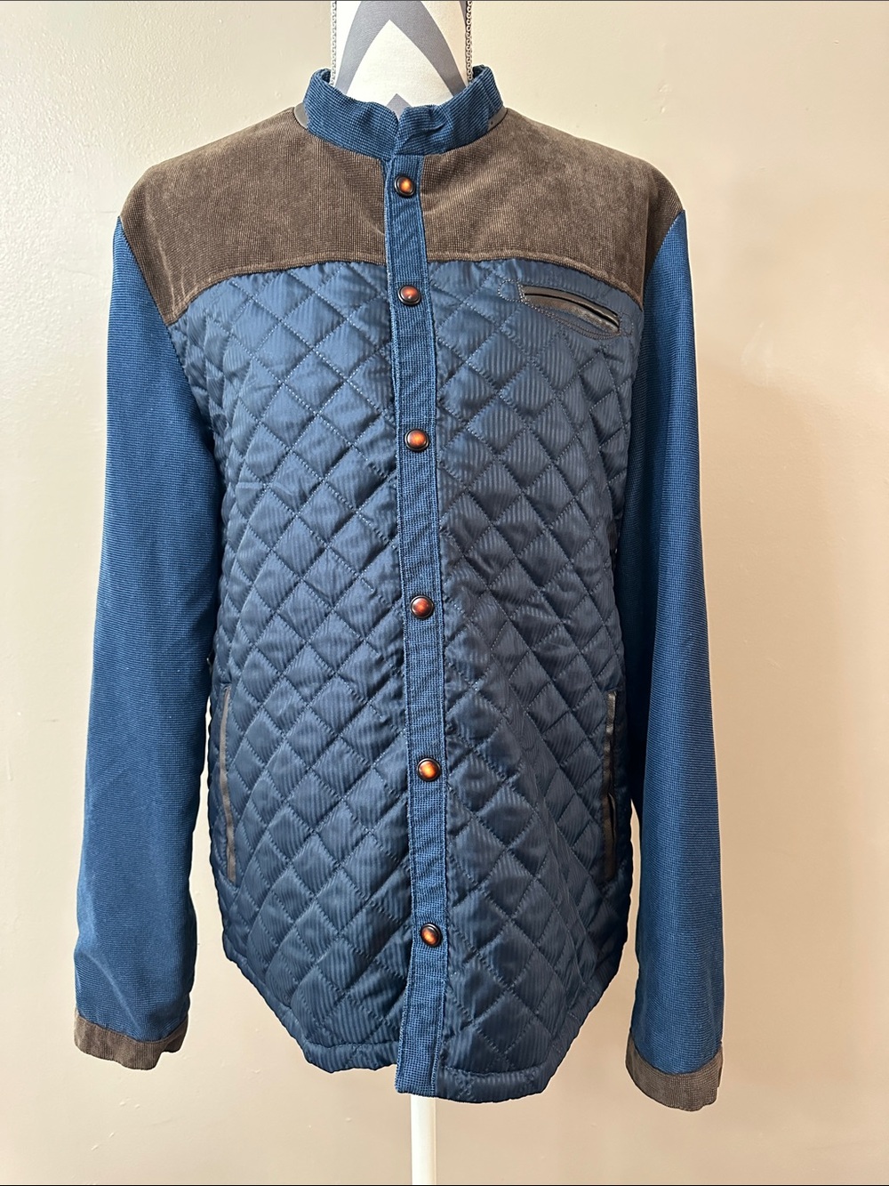 Quilted Sportsman Jacket Medium Harrison Mandarin Collar Brown Lightweight